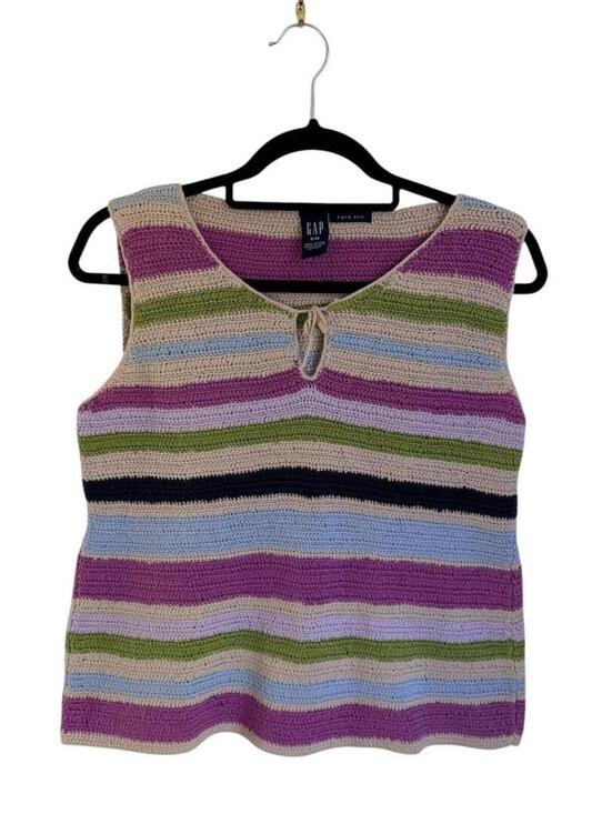 GAP Tops - Gap Hand Knit‎ Striped Tank Top Sleeveless Knit Sweater Size S